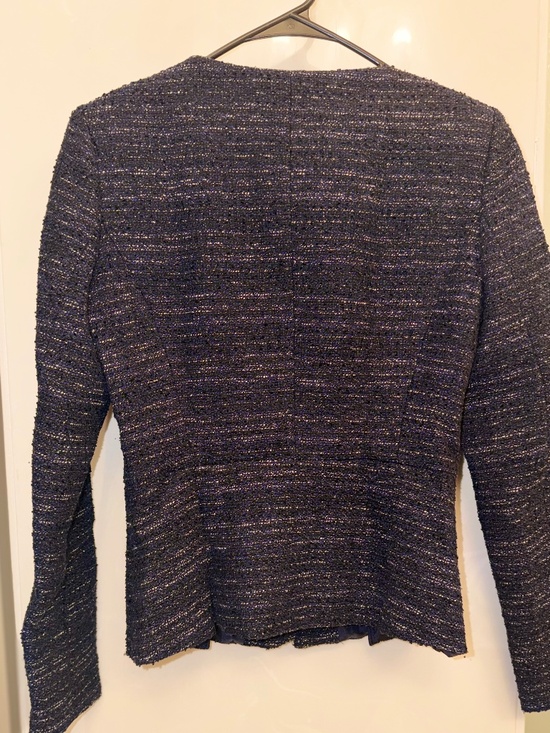 DKNY Navy Metallic Tweed Zip-Front Blazer – Polished Modern Chic - Picture 3 of 4